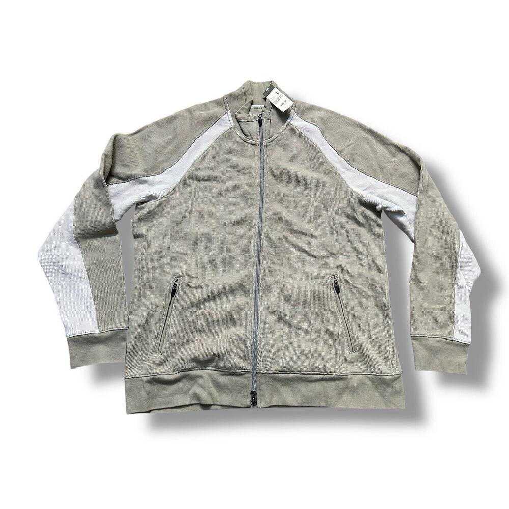 Eddie Bauer Taupe Beige Full Zip Pique Cotton Sweatshirt Jacket Men's L